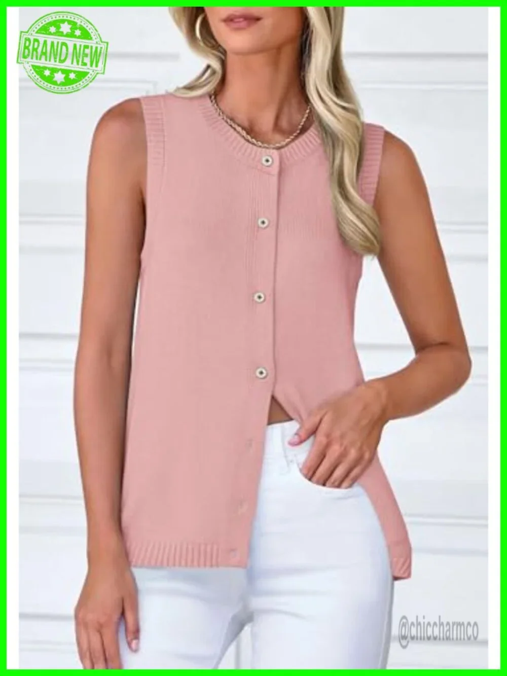 Lightweight Sleeveless Button Up Knit Vest Top for Women